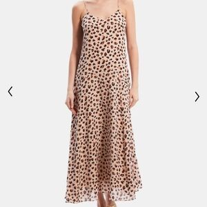 Theory Dress Asymmetrical Slip Leopard Print Silk Midi Spaghetti Straps Sz 8